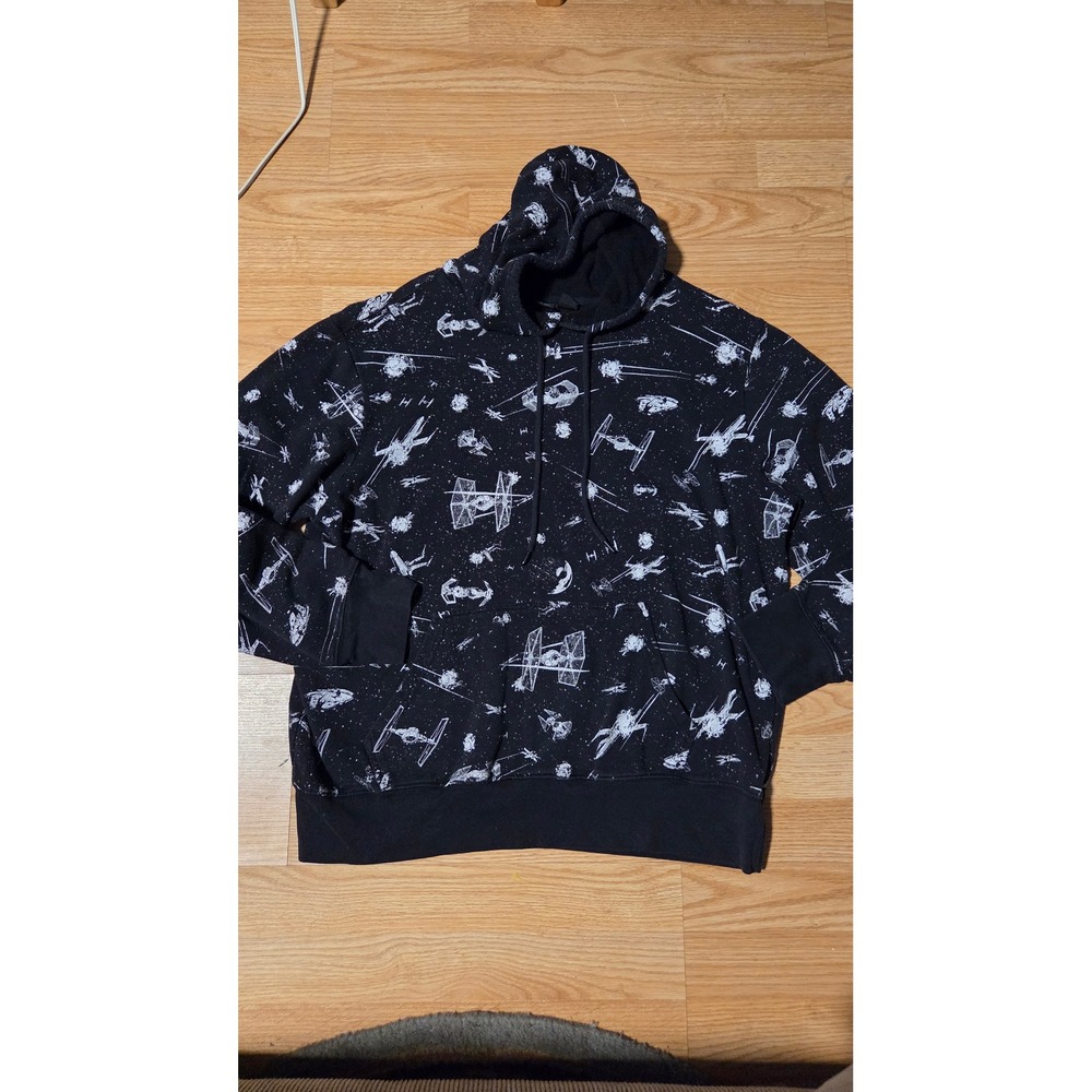Star Wars Mens XL All Over Print Starship Fleece Hoodie Black TIE Fighter X-Wing